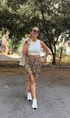 Yırtmaç Detaylı Leopar Tül Etek