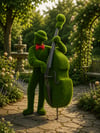 Contrabass player Kontrbas Sanatçısı Figürlü Peyzaj Sanatı - Çelik Konstrüksiyon Yapay Çim Heykeli ve Topiary 280x110x140 cm