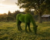 Gazig horse Otlayan At Figürlü Peyzaj Sanatı - Çelik Konstrüksiyon Yapay Çim Heykeli ve Topiary 170x255x75 cm