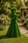 Girl with a bouquet Buketli Kız Figürlü Peyzaj Sanatı - Çelik Konstrüksiyon Yapay Çim Heykeli ve Topiary 146x84x94 cm