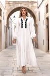 White Front Embroidered Balloon Sleeve Skirt Layered Long Dress