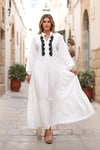White Front Embroidered Balloon Sleeve Skirt Layered Long Dress