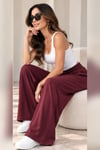 Bordo Beli Lastikli Palazzo Pantolon