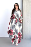 Bordo Desenli Cepli Beli Lastikli Gömlek Pantolon Kaftan Takım