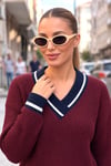 Bordo Lacivert V Yaka Triko Kazak