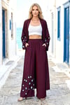 Bordo Mavi Boncuk Kimono Pantolon Takım