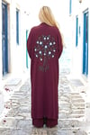 Bordo Mavi Boncuk Kimono Pantolon Takım