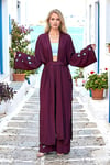 Bordo Mavi Boncuk Kimono Pantolon Takım