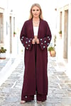Bordo Mavi Boncuk Kimono Pantolon Takım