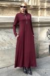 Bordo Yaka Farmuarlı Modal Uzun Elbise