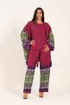 Fuşya Çizgili Tunik Bluz Pantolon Üçlü Takım