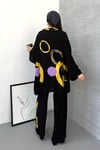 Gold Siyah Sırtı ve Pantolonu Desenli Tunik Bluz Pantolon Üçlü Takım