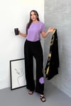 Gold Siyah Sırtı ve Pantolonu Desenli Tunik Bluz Pantolon Üçlü Takım