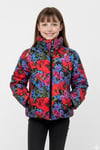 Kız Çocuk Mavi Dik Yaka Çiçekli Kısa Şişme Mont