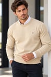 Krem Bisiklet Yaka Regular Fit Erkek Kazak
