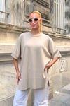Krem Rengi Oversize Triko Bluz