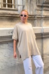 Krem Rengi Oversize Triko Bluz