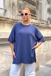 Lacivert Oversize Triko Bluz