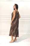 Leopar Desenli Askılı Uzun Elbise