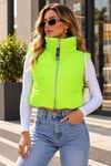 Neon Yeşil Dik Yaka Beli Lastikli Cepli Kısa Şişme Yelek