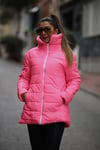 Pembe Dik Yaka Uzun Şişme Mont