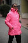 Pembe Dik Yaka Uzun Şişme Mont