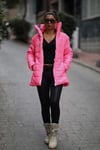 Pembe Dik Yaka Uzun Şişme Mont