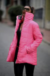 Pembe Dik Yaka Uzun Şişme Mont