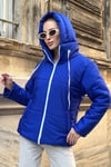ساكس معطف قابل للنفخ بغطاء رأس أزرق مقاوم للماء بغطاء رأس أزرق