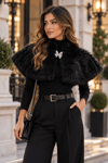 Siyah Broşlu Kürk Etol Bolero