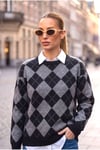 Siyah Gri Oxford Triko Kazak