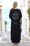 Siyah Mavi Boncuk Kimono Pantolon Takım