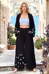 Siyah Mavi Boncuk Kimono Pantolon Takım