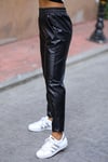 Siyah Suni Deri Beli Lastikli Cepli Jogger Pantolon