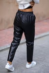 Siyah Suni Deri Beli Lastikli Cepli Jogger Pantolon