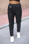 Siyah Suni Deri Beli Lastikli Cepli Jogger Pantolon