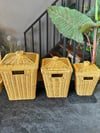 3 Lü Kare Rattan Sepet - Patates - Soğan - Sarımsak Sepeti