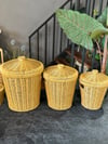 3 Lü Yuvarlak Rattan Sepet - Patates - Soğan - Sarımsak Sepeti