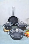7 Parça Black Granit Döküm Tencere Seti - Siyah