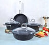 7 Parça Black Granit Döküm Tencere Seti - Siyah