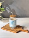 Bambu Kapaklı Cam Pipetli Kaktüs Kupa  430 ML - Mavi