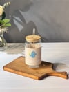 Bambu Kapaklı Cam Pipetli Kaktüs Kupa  430 ML - Krem