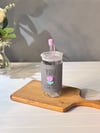 Kapaklı Cam Pipetli Lale Kupa  370 ML - Gri