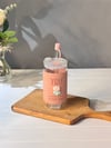 Kapaklı Cam Pipetli Lale Kupa  370 ML - Pembe