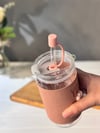 Kapaklı Cam Pipetli Lale Kupa  370 ML - Pembe