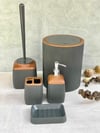 Lisbone Ahşap Görünümlü 5 li Banyo Seti - Füme
