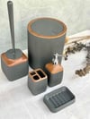 Lisbone Ahşap Görünümlü 5 li Banyo Seti - Füme