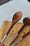 Metal Saplı Akasya Kaşık - Kevgir - Spatula 3 lü Set