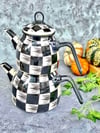 Oms Damalı Emaye Çaydanlık 