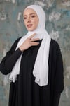 Boyunlu Boneli Şifon Şal Beyaz